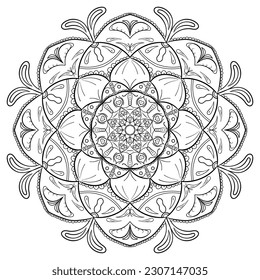 mandala Circular pattern in form of with Lotus flower for Henna,tattoo,Mehndi,decoration,Outline  hand draw vector illustration