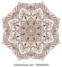 Mandala. The circular pattern of the hand. Handmade. Vector illustration on white background. Isolated.