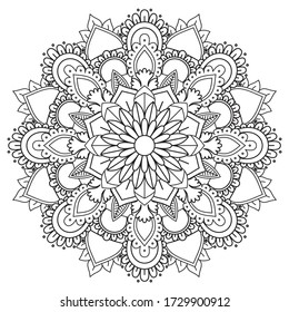 Mandala Circular pattern for Henna, Mehndi, tattoo, decoration. Decorative ornament in ethnic oriental style. Coloring book page. Vector Art Pattern Design