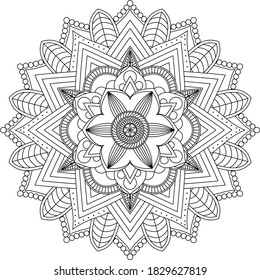 Mandala Circular Pattern for Henna, Mehndi, Tattoo, Decoration. Decorative Ornament in Vintage Oriental Style. Coloring book page. 