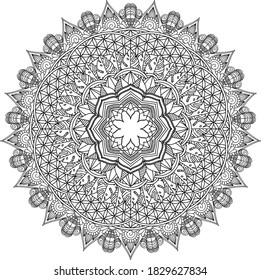 Mandala Circular Pattern for Henna, Mehndi, Tattoo, Decoration. Decorative Ornament in Vintage Oriental Style. Coloring book page. 