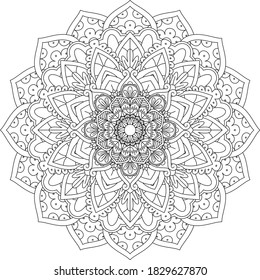 Mandala Circular Pattern for Henna, Mehndi, Tattoo, Decoration. Decorative Ornament in Vintage Oriental Style. Coloring book page. 