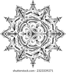 Mandala circular pattern leaf flower petal vector illustration.Lotus flower for ethnic style, Henna, Mehndi, tattoo, decoration. Art simple graphic design floral oriental outline illustration.