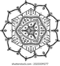 Mandala circular pattern leaf flower petal vector illustration.Lotus flower for ethnic style, Henna, Mehndi, tattoo, decoration. Art simple graphic design floral oriental outline illustration.