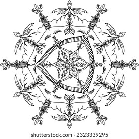 Mandala circular pattern leaf flower petal vector illustration.Lotus flower for ethnic style, Henna, Mehndi, tattoo, decoration. Art simple graphic design floral oriental outline illustration.