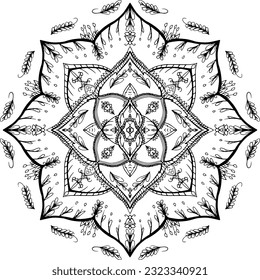 Mandala circular pattern leaf flower petal vector illustration.Lotus flower for ethnic style, Henna, Mehndi, tattoo, decoration. Art simple graphic design floral oriental outline illustration.