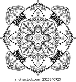 Mandala circular pattern leaf flower petal vector illustration.Lotus flower for ethnic style, Henna, Mehndi, tattoo, decoration. Art simple graphic design floral oriental outline illustration.