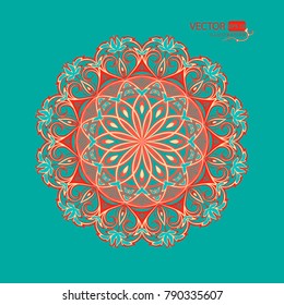 Mandala. Circular pattern on a blue green background. The layout of the decor for the designer. Graphic ornament in floral style. Vector illustration.