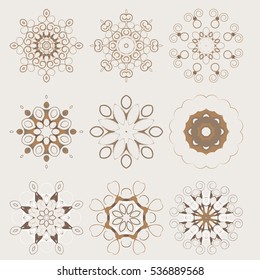 Mandala - circular pattern. Vector pattern with spiral elements for design work. Spirals and pattern elements. Set.