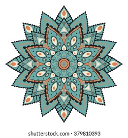 Mandala or circular symmetric pattern. Geometric decorative element in asian, indian style.