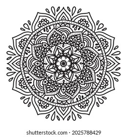 Mandala circular symmetric pattern. Oriental motif. floral decorative round ornament in black outline. Vector illustration isolated on white background. Arabic, Indian print. yoga symbol.