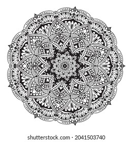 Mandala circular symmetric pattern. Oriental motif. floral decorative round ornament in black outline. Vector illustration isolated on white background. Arabic, Indian print. yoga symbol.