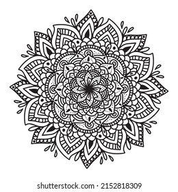 Mandala circular symmetric pattern. Oriental motif. floral decorative round ornament in black outline. Vector illustration isolated on white background. Arabic, Indian print. yoga symbol