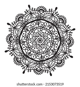 Mandala circular symmetric pattern. Oriental motif. floral decorative round ornament in black outline. Vector illustration isolated on white background. Arabic, Indian print. yoga symbol.