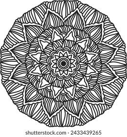 Mandala circular symmetric pattern. Oriental motif. floral decorative round ornament in black outline. Vector illustration isolated on white background. Arabic, Indian print. yoga symbol.