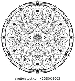 A mandala is a circular, symmetrical design with intricate patterns that radiate from a central point, representing balance, unity,  spiritual connection through detailed, repetitive artistic elements