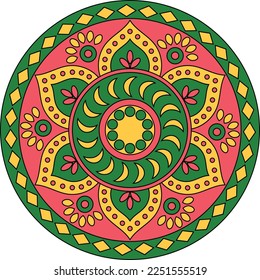 Mandala clay art made from geometric patterns including circles and squares.