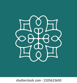 Mandala, clover. Ornamental doodle flower isolated on green background. Geometric element. Vector illustration.