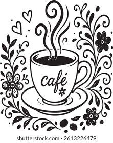 Mandala coffee or tea cup for printing, engraving, coloring and so on. Abstract mandala doodle coffee cup for design element, engraving, adult coloring page.