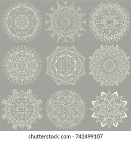 Mandala collection. Set of mandalas. Vector design elements. Round ornament decoration. Islam, Arabic, Indian, turkish, pakistan, chinese, ottoman motifs. For yoga, background.