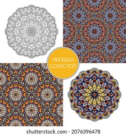 Colección Mandala. Está decorado con mandalas monocromas y coloreadas, con patrones orientales de semilidad. Elementos orintales, árabes, turcos, otomanos