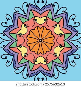 mandala with color in blue background