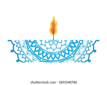 mandala of color blue with a red candle on white background vector illustration design