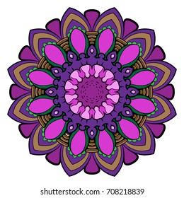 Mandala for color book. A pattern in the circle. Colored illustration for the album. Pattern for printing on fabrics. Figure for relaxation.