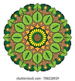 Mandala for color book. A pattern in the circle. Colored illustration for the album. Pattern for printing on fabrics. Figure for relaxation and meditation.