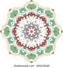Mandala color circle. Vintage decor paisley elements. Hand drawn pattern, symbol meditation, yoga, tribal talisman  - stock vector illustration
