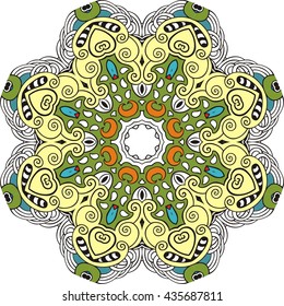Mandala color circle. Vintage decor paisley elements. Hand drawn pattern, symbol meditation, yoga, tribal talisman  - stock vector illustration
