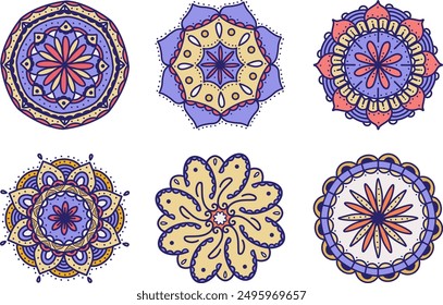 Mandala color design set element for pattern, greeting, diwali festival
