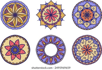 Elemento de conjunto de diseño de color Mandala para patrón, saludo, festival diwali