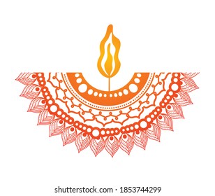 mandala of color orange with a candle on white background vector illustration design