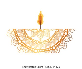 mandala of color orange with a red candle on white background vector illustration design
