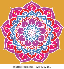Mandala color simple and basic for beginners, seniors and children. Flower mehndi pattern for Henna drawing and tattoo.