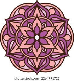 Mandala color simple and basic for beginners, seniors and children. Flower mehndi pattern for Henna drawing and tattoo.