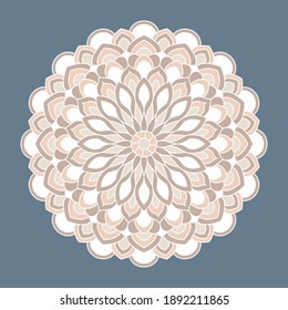 Mandala color vector. A symmetrical beautiful round ornament. Styling a wooden saw cut