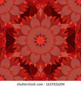 Mandala colored background. Arabic Vintage decorative ornament. Vector Mandala pattern on red, orange and pink colors. East, Islam.