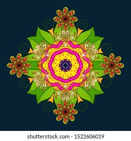 Mandala colored background. East, Islam. Arabic Vintage decorative ornament. Vector Mandala pattern on blue, green and yellow colors.