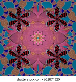 Mandala colored background. East, Islam. Vector Mandala pattern on red background. Arabic Vintage decorative ornament.
