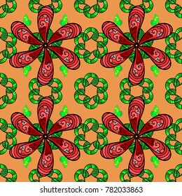 Mandala colored background. Vector Mandala pattern on orange, green and black colors. Arabic Vintage decorative ornament. East, Islam.