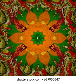 Mandala colored on a colorful background. Invitation card. Vector vintage pattern.