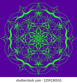 Mandala colored on purple background.