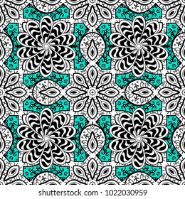 Mandala colored on a white, black and blue colors. Invitation card. Vector vintage pattern.