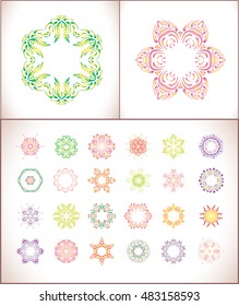 Mandala colored set of vector illustration. Geometric circle element. Ornament invitation card.