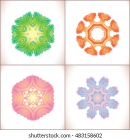 Mandala colored set of vector illustration. Geometric circle element. Ornament invitation card.