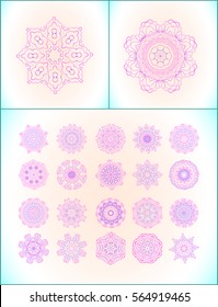 Mandala colored set of vector illustration. Geometric circle element. Ornament invitation card.
