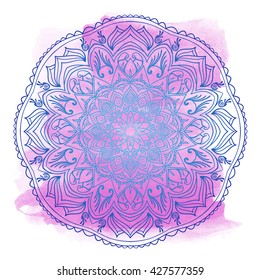 Mandala of colored traditional Indian elements in violet purple tones