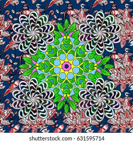 Mandala colored, tribal vintage background with a medallion. Pattern with abstract art flower for Tibetan yoga. Bohemian decorative element, indian henna design, retro circle ornament on.